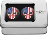 FIGURATI DESIGNS Swing Arm Covers - Red/White/Blue Flag Skull - Custom - Black FD25-AFSKULL-BK