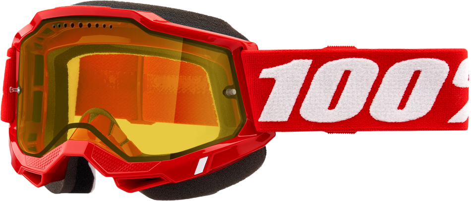 100% Accuri 2 Snowmobile Goggle Neon Red Yellow Lens 50021-00005