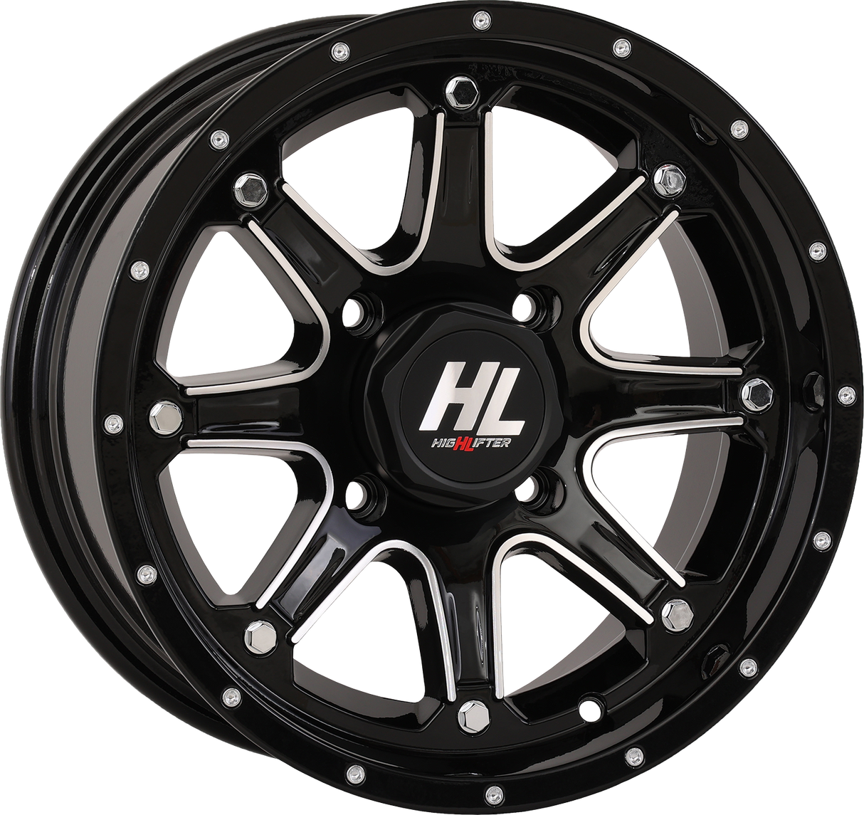 HIGH LIFTER-Rad - HL4 - Vorne/Hinten - Schwarz glänzend mit bearbeiteter Felge - 14x7 - 4/156 - 4+3 (+5 mm) 14HL04-1156