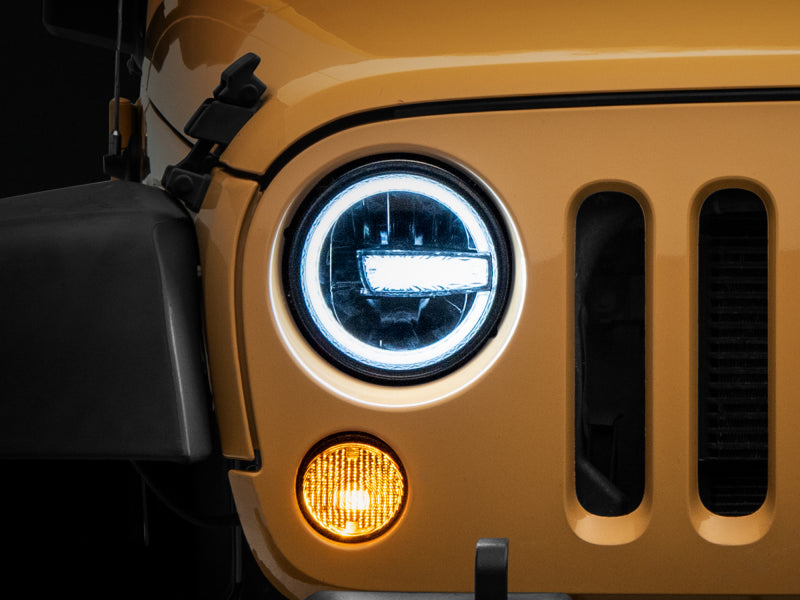 Raxiom 97-18 Jeep Wrangler TJ/JK 7-Inch LED Headlights w/ Halos- Black Housing (Clear Lens) J155018