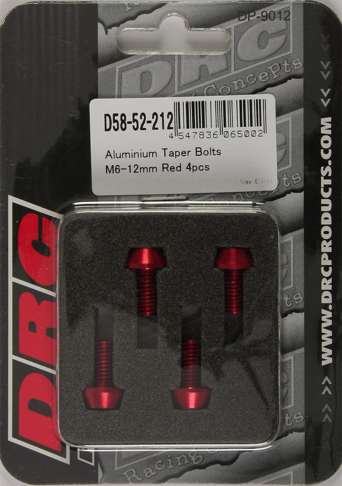 DRC Aluminum Taper Bolts Red M6x12mm 4/Pk D58-52-212