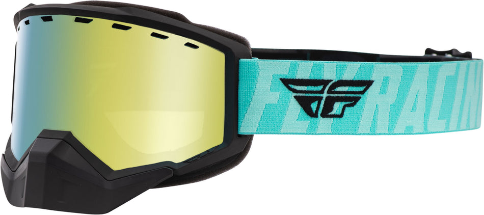 FLY RACING Focus Snow Goggle Black/Mint W/ Gold Mirror/Smoke Lens FLB-044