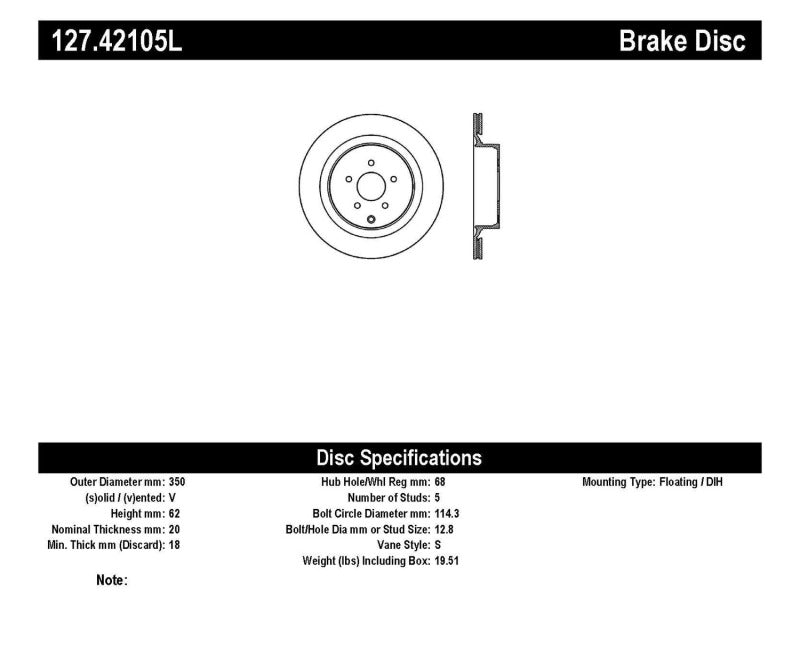 StopTech 09 Infiniti FX50 SportStop Slotted & Drilled Rear Left Rotor 127.42105L