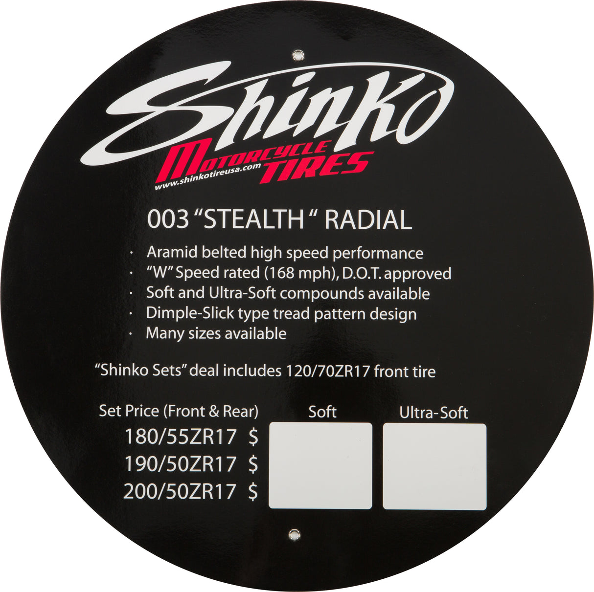 SHINKO Tire Display Sign 003 Stealth 003 STEALTH INSERT