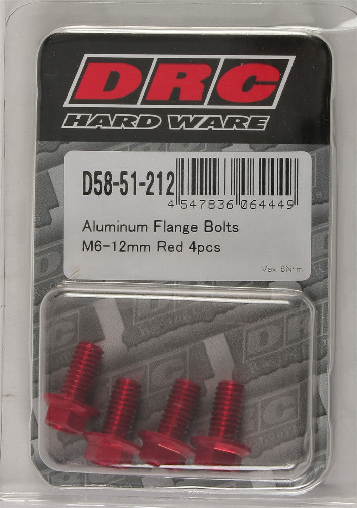 DRC Aluminum Flange Bolts Red M6x12mm 4/Pk D58-51-212