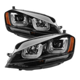 Spyder Volkswagen Golf VII 14-16 Projector Headlights DRL LED Blk Stripe Blk PRO-YD-VG15-BLK-DRL-BK 5080578