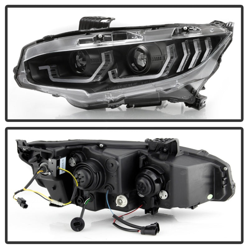 Spyder Honda Civic 16-18 2DR/4DR/Hatchback Headlight Black PRO-YD-HC16PL-SEQ-BK 5087539