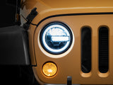 Raxiom 97-18 Jeep Wrangler TJ/JK 7-Inch LED Headlights w/ Halos- Black Housing (Clear Lens) J155018