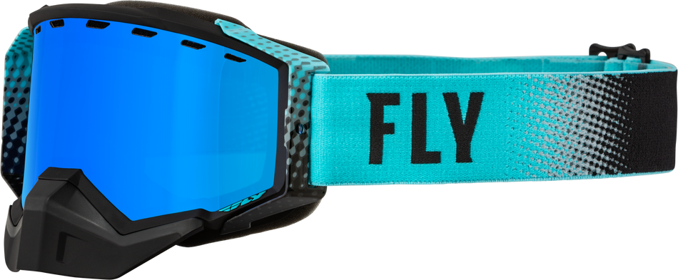 FLY RACING Zone Snow Goggle Black/Aqua W/ Sky Blue Mirror/Smoke Lens 37-50260