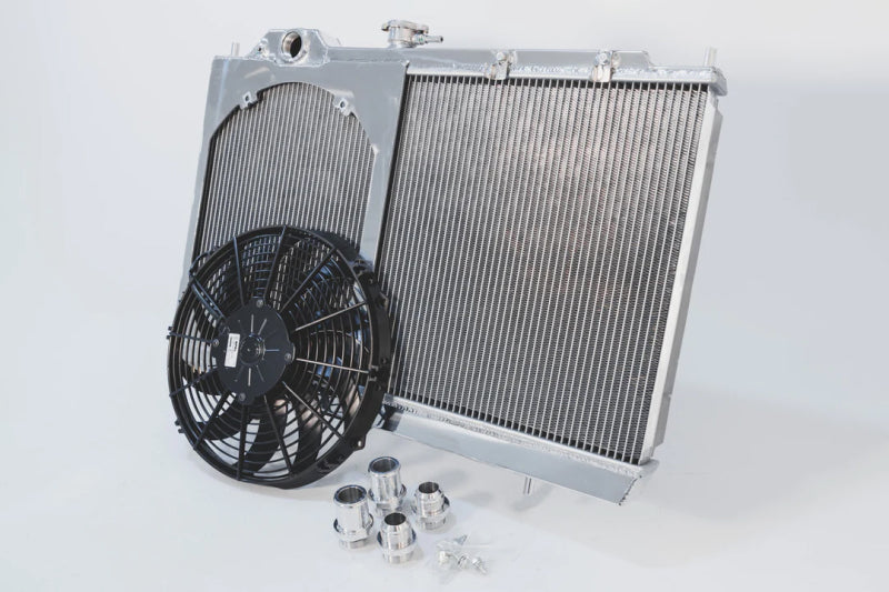 CSF 96-07 Mitsubishi Evo 4/5/6/7/8/9 Full-Slim Radiator w/12in Fan & Shroud/-16AN & Slip On Fitting 7075