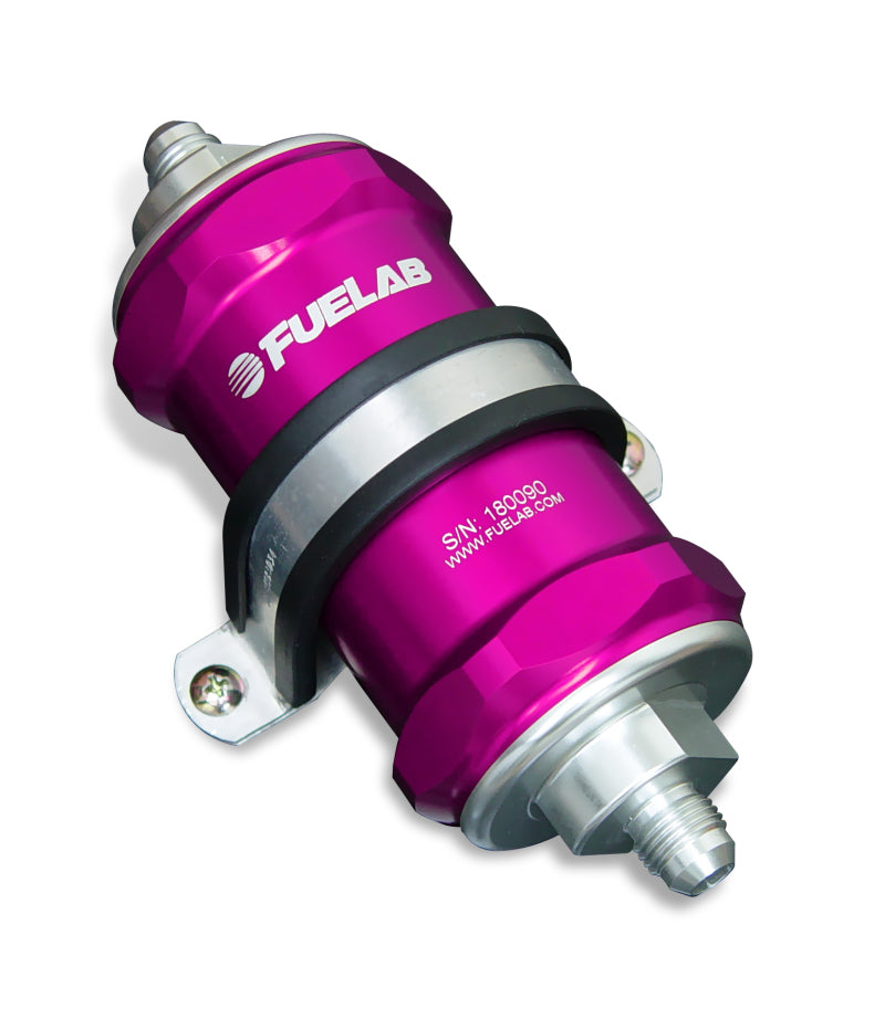 Fuelab 818 In-Line Fuel Filter Standard -6AN In/Out 10 Micron Fabric - Purple 81801-4