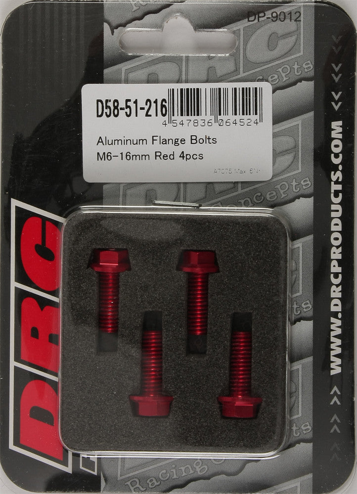 DRC Aluminum Flange Bolts Red M6x16mm 4/Pk D58-51-216