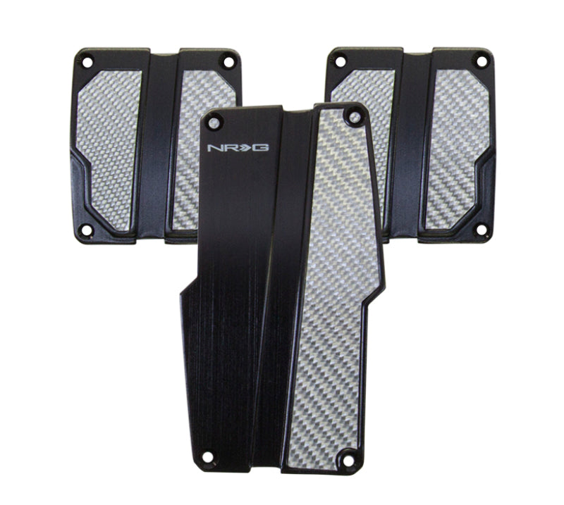 NRG Brushed Aluminum Sport Pedal M/T - Black w/Silver Carbon PDL-100BK