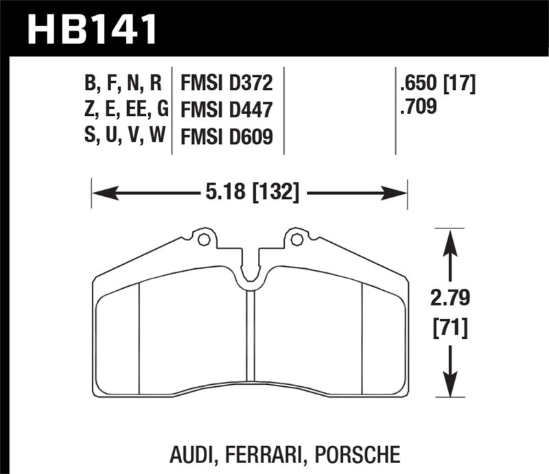 Hawk 94-96 Ferrari 456GT Rear / 91-94 Porsche 911 Rear / 94-98 Porsche 911 Front / 86-91 Porsche 928 KHB141G.650