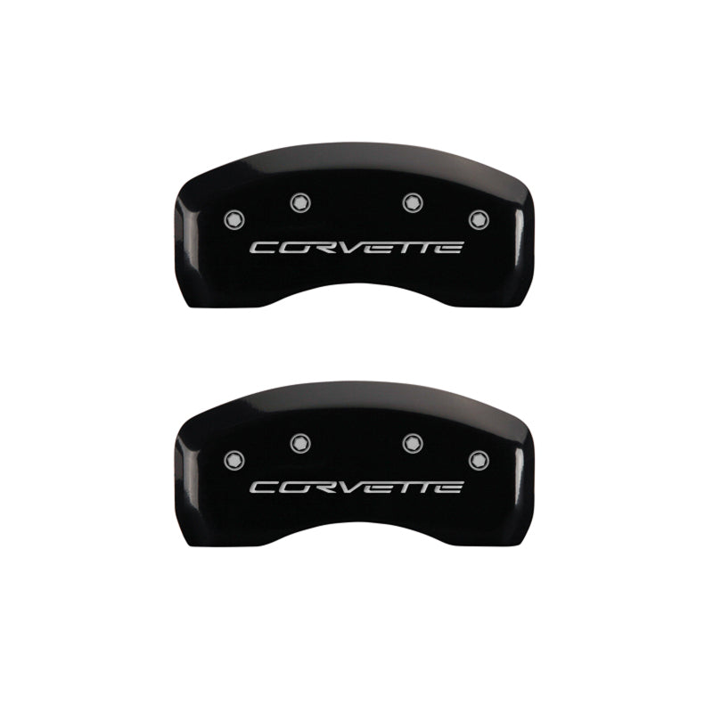 MGP 4 Caliper Covers Engraved Front & Rear C6/Corvette Black finish silver ch 13008SCV6BK