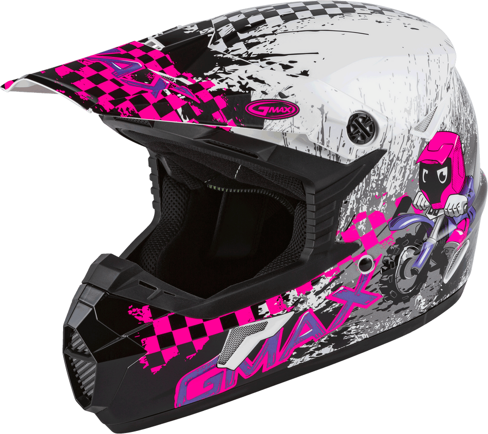 GMAX Youth Mx-46y Off-Road Anim8 Helmet White/Neon Pink/Pur Ys G3461780
