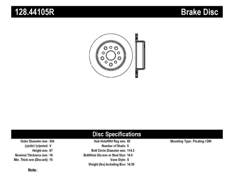 StopTech 93-98 Toyota Supra Turbo Drilled Right Rear Rotor 128.44105R