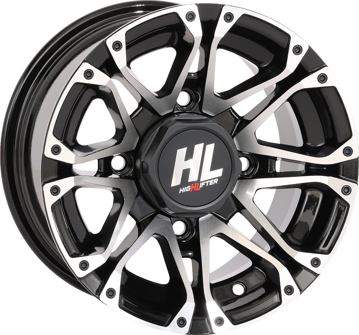 HIGH LIFTER-Rad - HL3 - Vorne/Hinten - Schwarz glänzend mit bearbeiteter Felge - 12x7 - 4/137 - 4+3 (+10 mm) 12HL03-1137