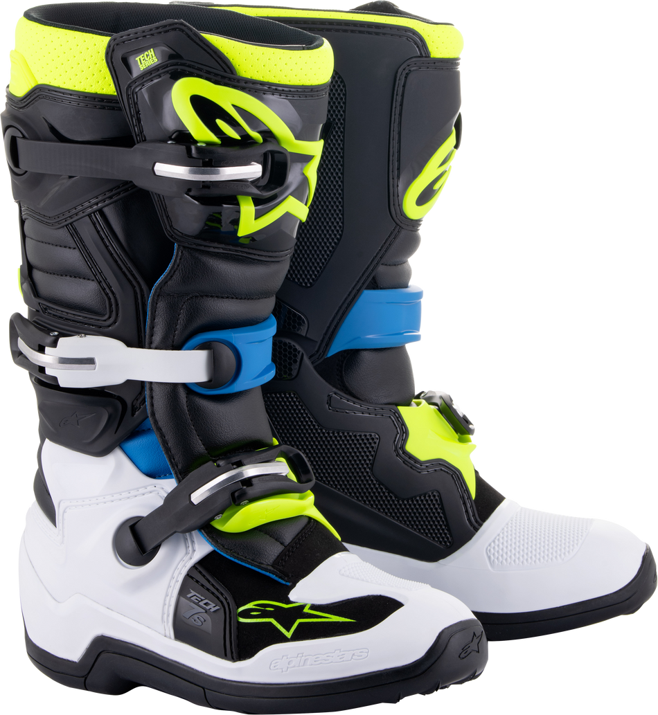 ALPINESTARS Tech 7s Boots Blk/Enamel Blu/Fluo Yel Sz 3 2015017-1795-3