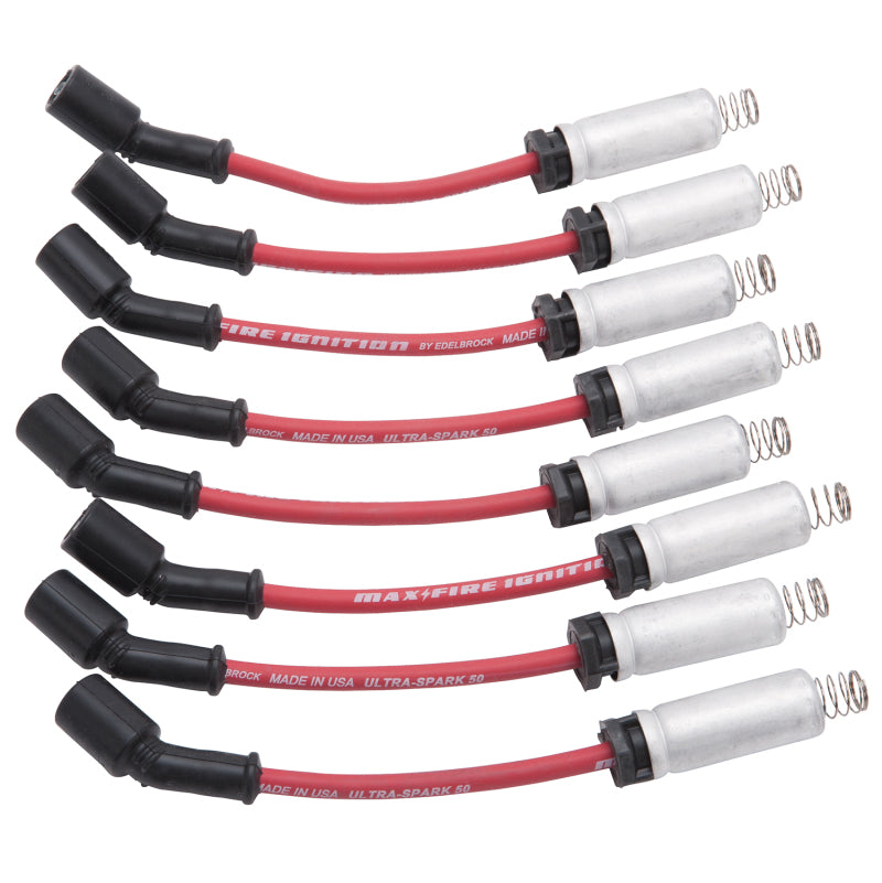 Edelbrock Juego de cables para bujías Ls Kit con mangas de metal 99-15 Cable rojo de resistencia de 50 ohmios (juego de 8)