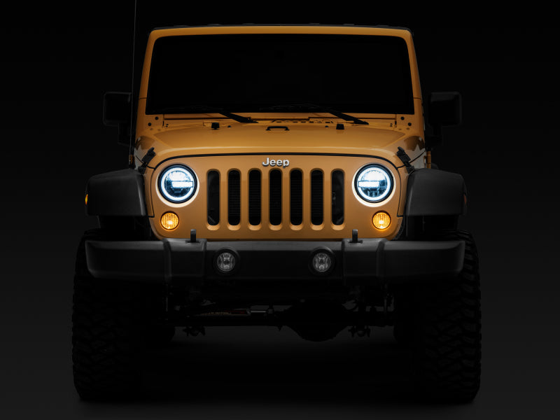 Raxiom 97-18 Jeep Wrangler TJ/JK 7-Inch LED Headlights w/ Halos- Black Housing (Clear Lens) J155018