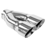 MagnaFlow Tip Stainless Double Wall Round Dual Outlet Polished 3in DIA 2.25in Inlet 9.75in Length 35227