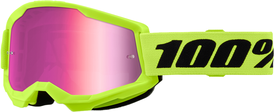 100% Strata 2 Goggle Neon Yellow Mirror Pink Lens 50028-00016