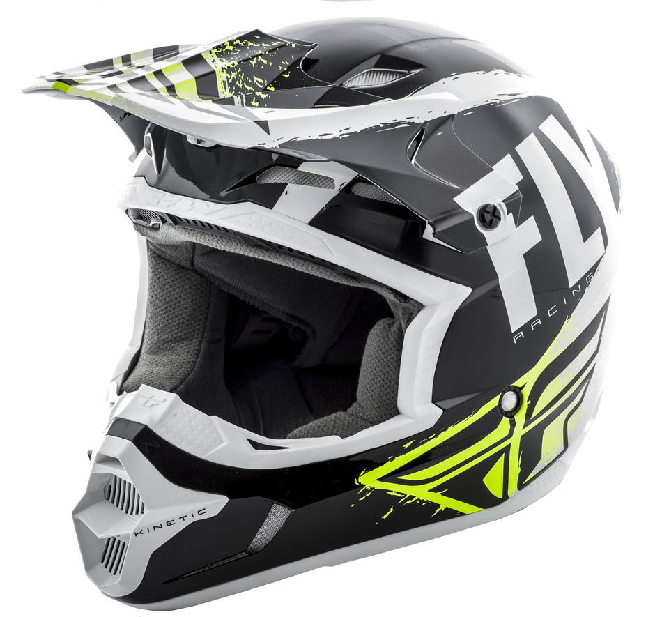 FLY RACING Kinetic Burnish Helmet Black/White/Hi-Vis 2x 73-3391-9-2X