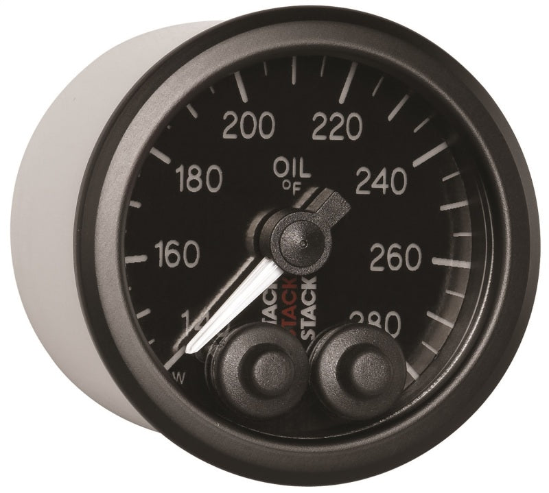 Autometer Stack Instruments 52mm 140-280 Deg F 1/8in NPTF Male Pro Control Oil Temp Gauge - Black ST3510