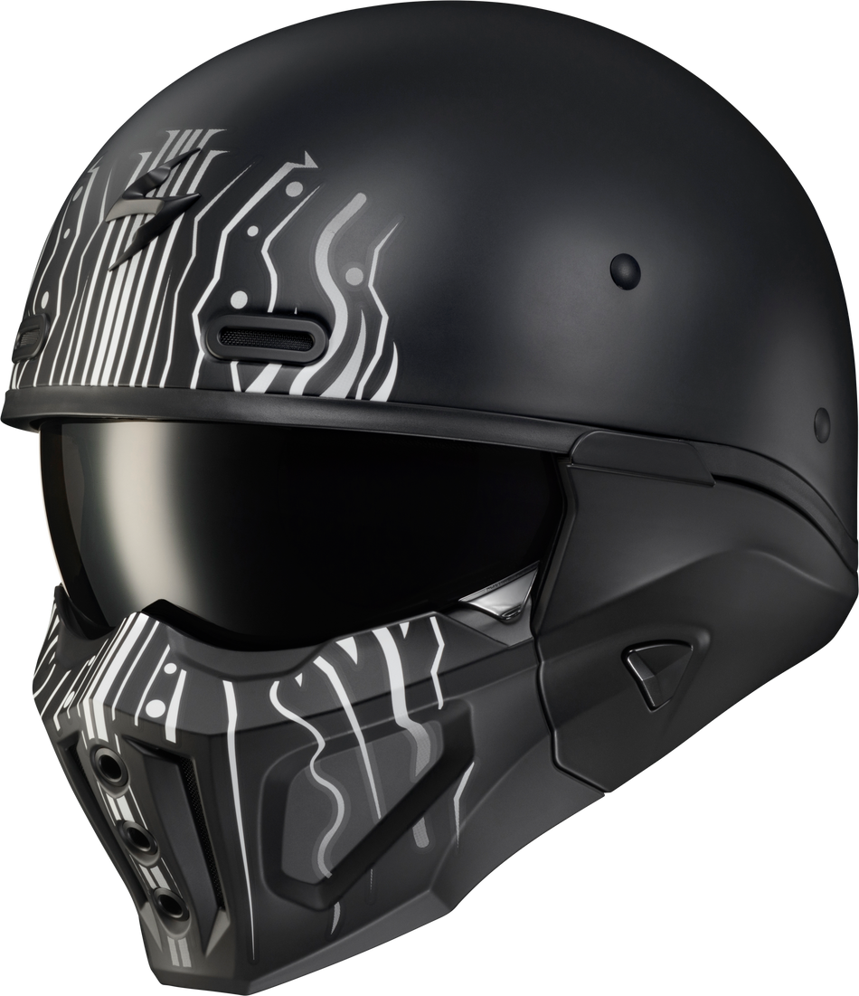 SCORPION EXO Covert X Open-Face Helmet Tribe Matte Black/White 2x COX-1307