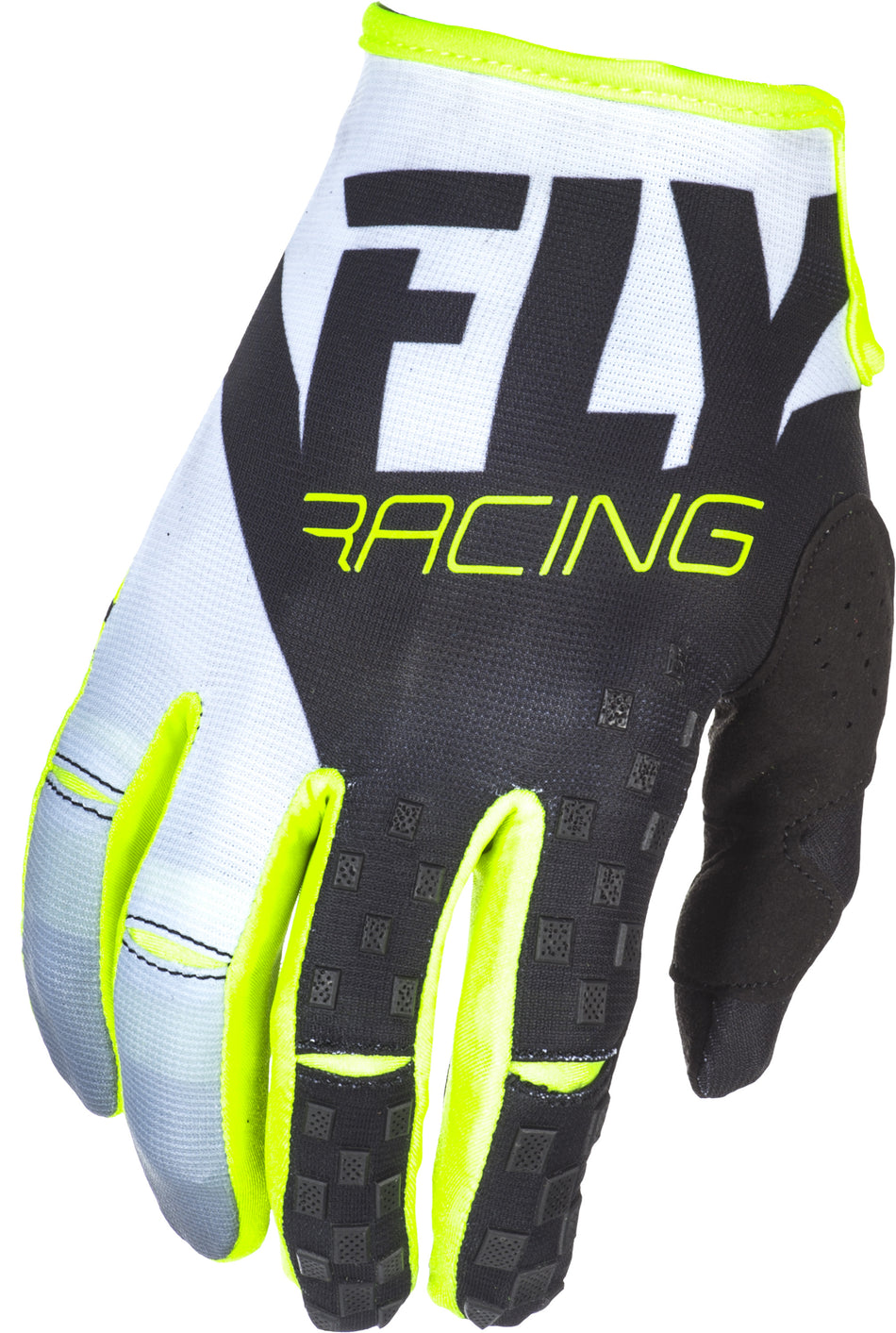 FLY RACING Kinetic Gloves Black/White/Hi-Vis Sz 4 371-41604