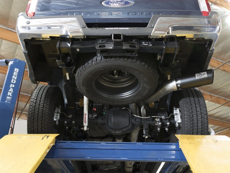 Sistema de escape aFe Large Bore-HD de 5 pulgadas con DPF trasero 409 SS con punta negra 2017 Ford Diesel Trucks V8 6.7L(td)