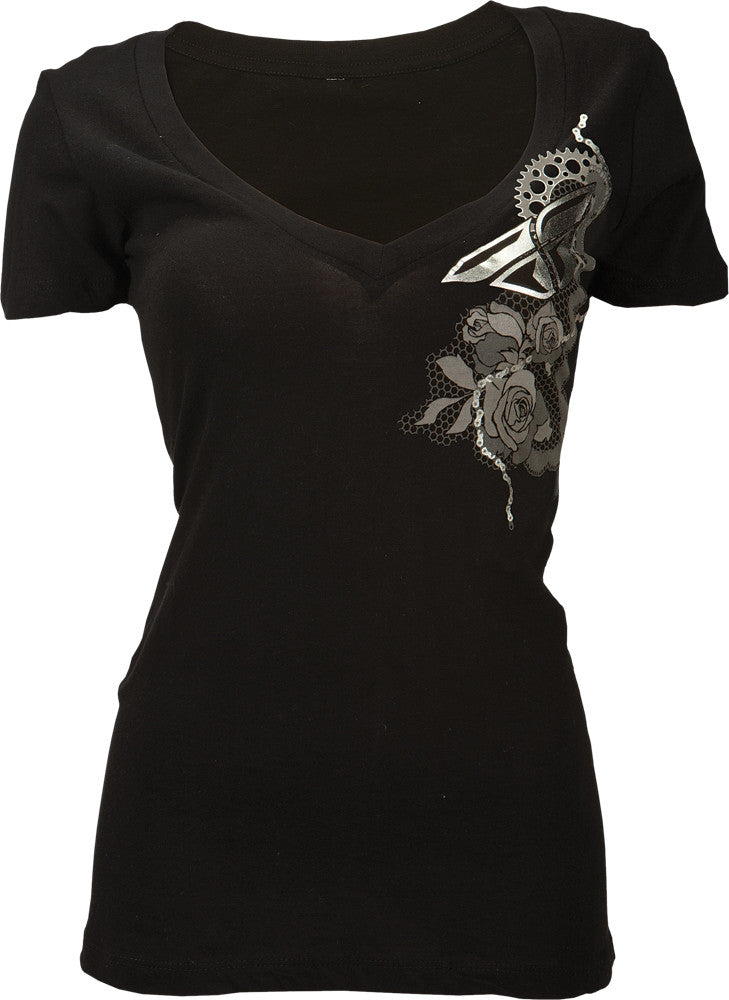 FLY RACING Laced V-Neck Ladies Tee Black M 356-0250M