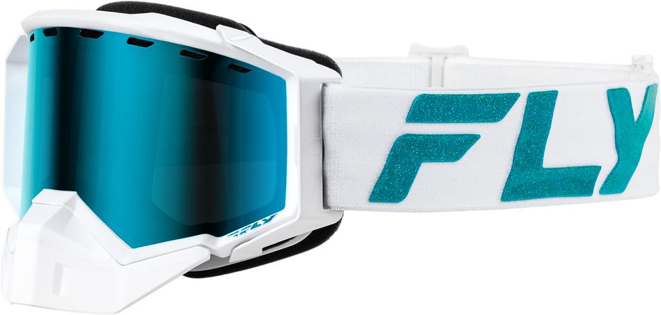 FLY RACING Zone Elite Snw Goggle Wht/Teal W/ Sky Blue/Polarized Smk Lens FLB-24ZP2