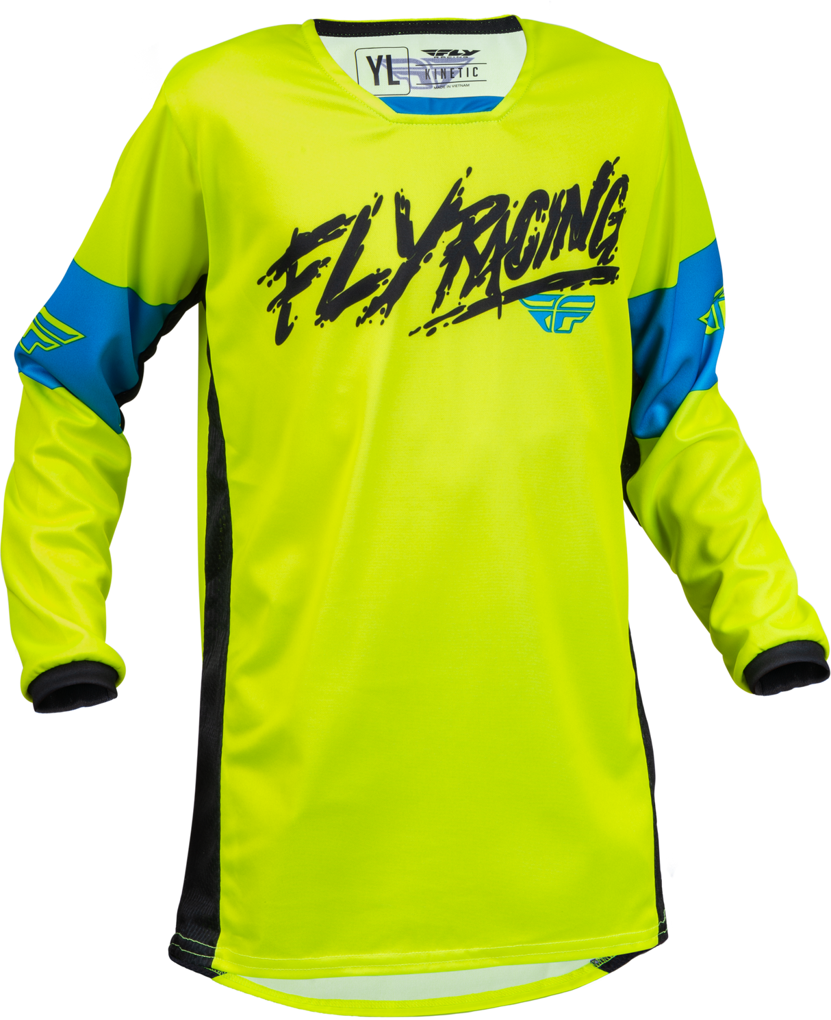 FLY RACING Youth Kinetic Khaos Jersey Hi-Vis/Black/Cyan Yl 376-422YL