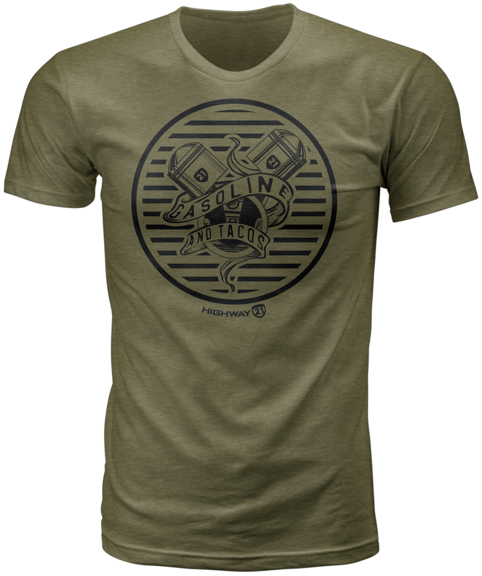 HIGHWAY 21 Gasoline Tee Military Green Lg 489-2001L