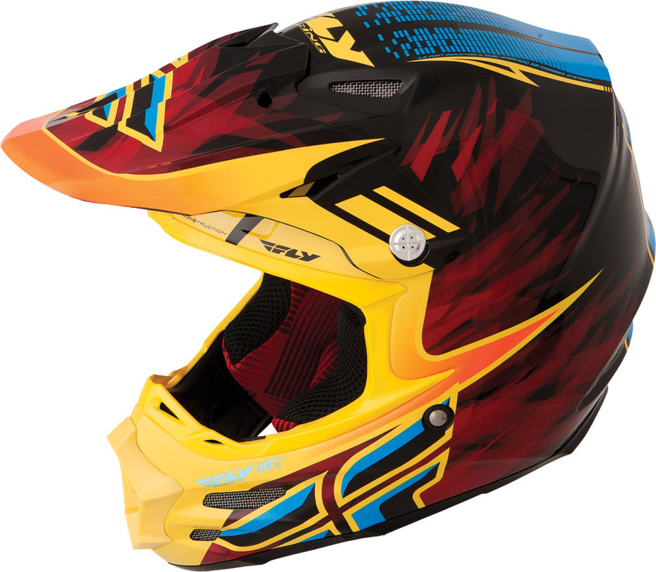 FLY RACING F2 Carbon Shorty Helmet Black/Yellow/Blue Lg 73-4082L