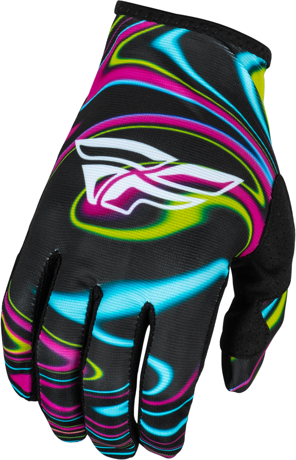 FLY RACING Youth Lite Warped Gloves Black/Pink/Electric Blue Yl 377-743YL