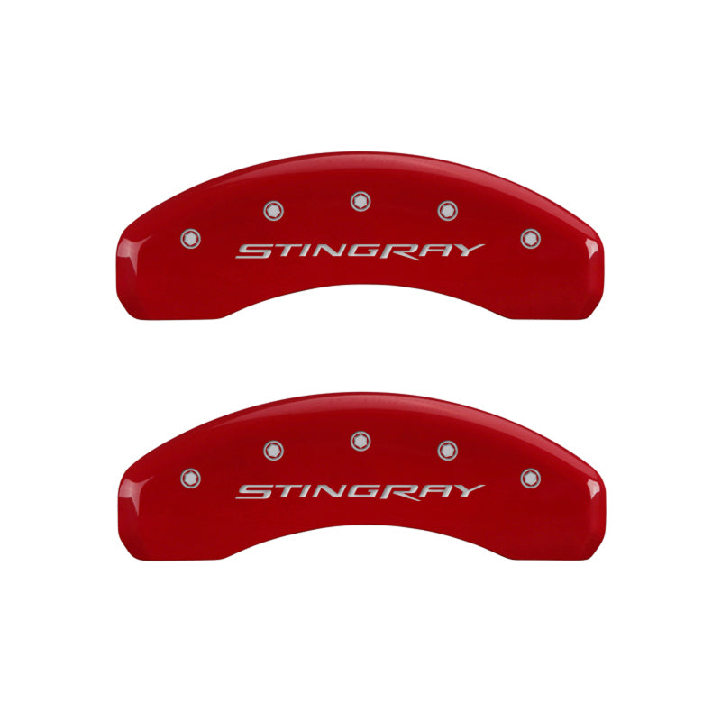 MGP 4 Caliper Covers Engraved Front & Rear Stingray Red finish silver ch 13009SSTYRD