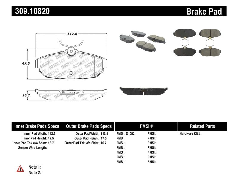 StopTech Performance 05-09 Ford Mustang Cobra/Mach 1 V6/GT / 10 Shelby/Shelby GT Rear Brake Pads 309.1082