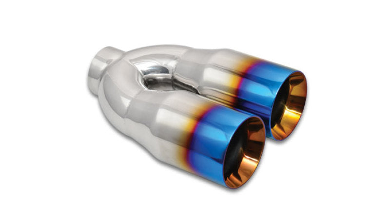 Vibrant 2.5in ID Dual 3.5in OD Round SS Tips (Double Wall, Straight Cut) with Burnt Blue Finish 1339B