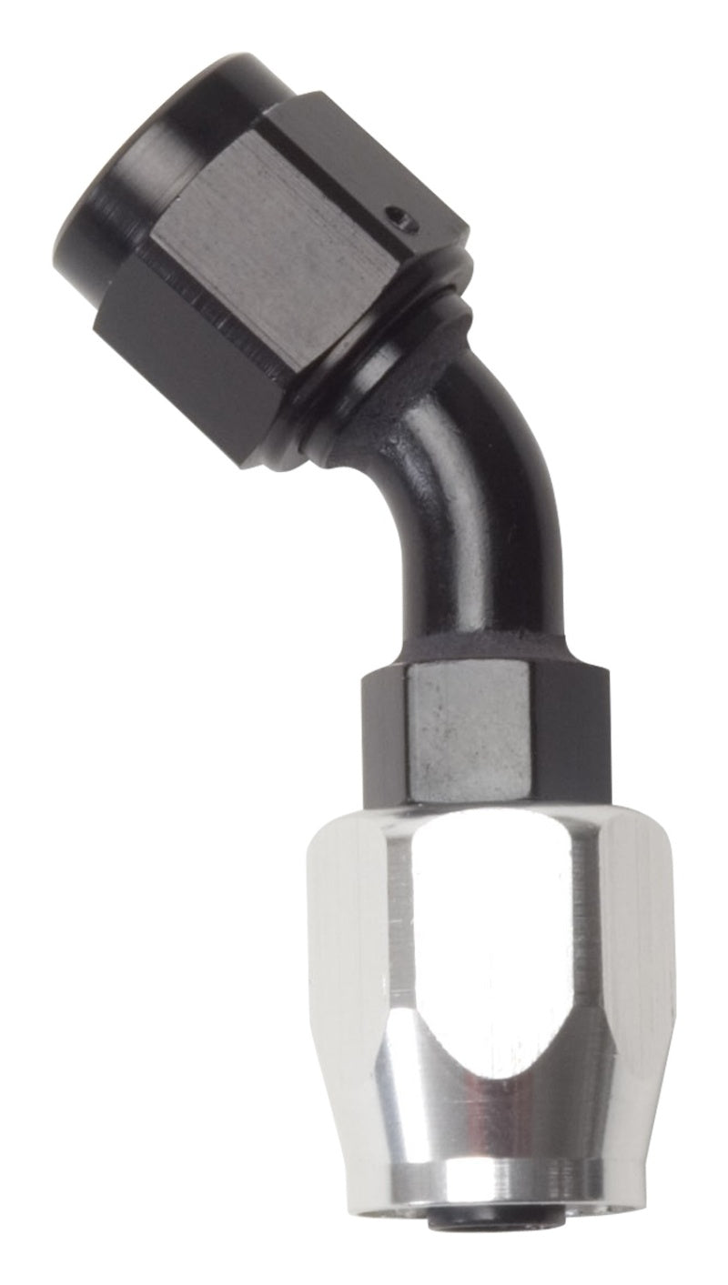 Russell Performance -6 AN Black/Silver 45 Degree Full Flow Hose End 610093