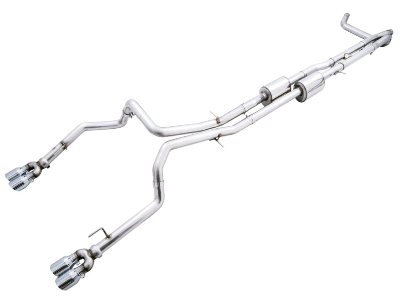 AWE Tuning 4th Gen GM 1500 6.2L 0FG Catback Split Rear Exit (w/ Bumper Cutouts) - Quad Chrome Tips 3015-42203