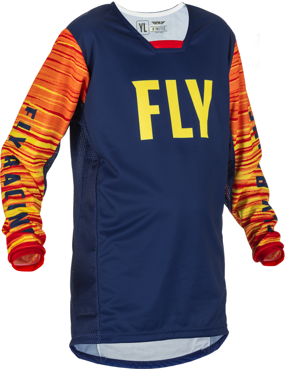 FLY RACING Youth Kinetic Wave Jersey Navy/Yellow/Red Yl 375-526YL