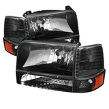 Xtune Ford F150/Bronco 92-96 Headlights w/Corner Bumper 6pcs Amber- Black HD-JH-FB92-SET-AM-BK 5073136