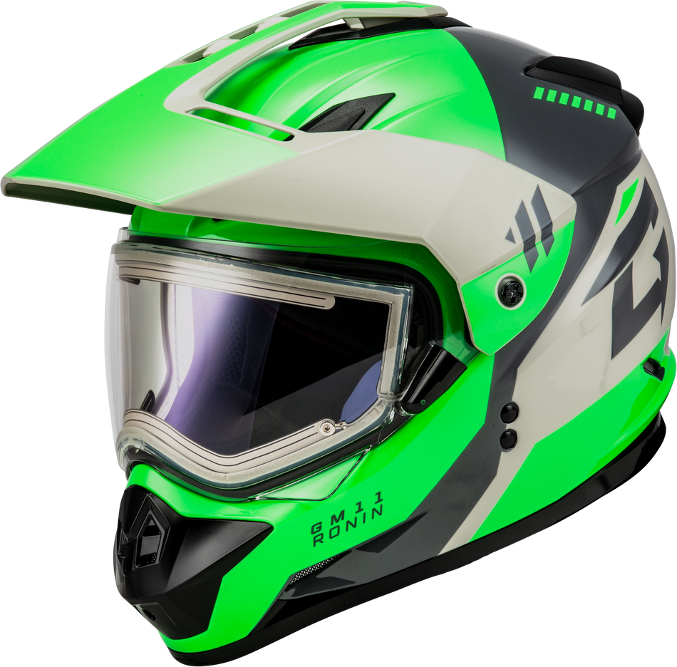 GMAX Gm-11s Ronin Snow Helmet W/ Elec Shield Green/Grey 3x A41151169