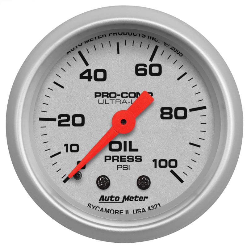 Autometer Ultra-Lite 52mm 0-100 PSI Mechanical Oil Pressure Gauge 4321