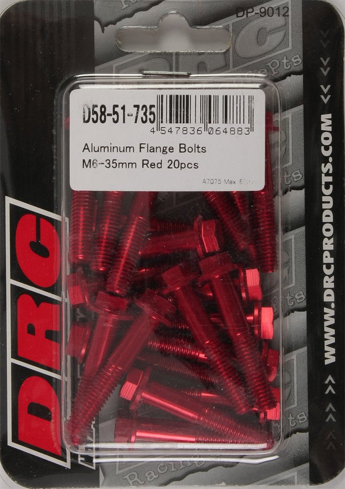 DRC Aluminum Flange Bolts Red M6x35mm 20/Pk D58-51-735