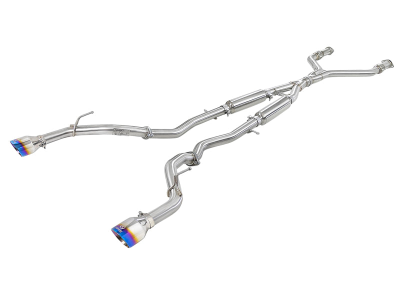 aFe Takeda Sistema de escape Cat-Back de 2.5 pulgadas 304 SS con puntas de llama azul 16-18 Infiniti Q50 V6-3.0L (tt)