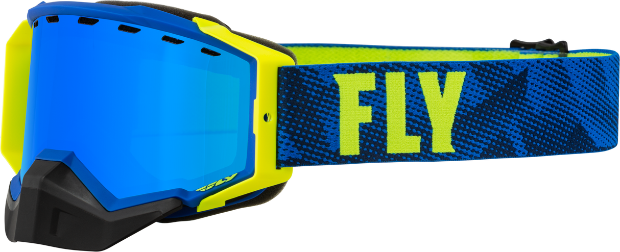 FLY RACING Zone Snow Goggle Blue/Hi-Vis W/ Sky Blue Mirror/Smoke Lens 37-50266